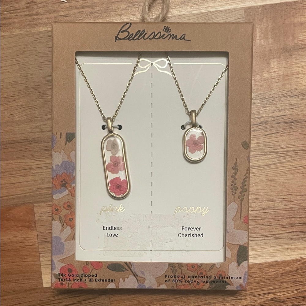 14k gold dipped pink poppy floral necklace set